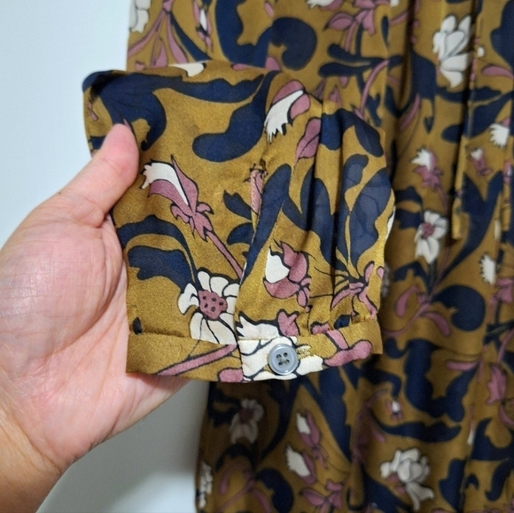 Ann Taylor LOFT Womens Chiffon Floral V-Neck Tie Blouse Longsleeve - Picture 6 of 8